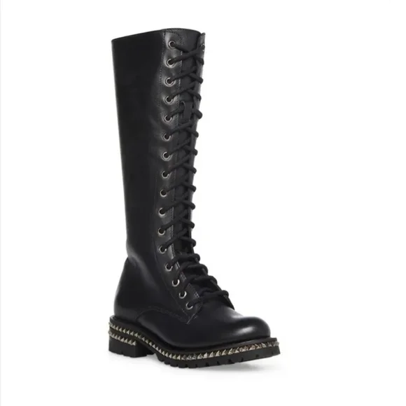 Edgy Cool Steve Madden Black Leather Lace-up Boots - Picture 2 of 9